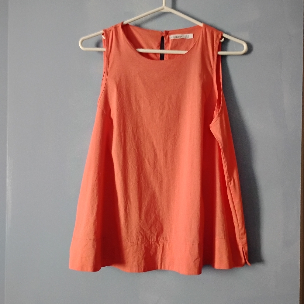 LUUKAA Coral Orange Sleeveless Stretch Cotton A Line Top L XL